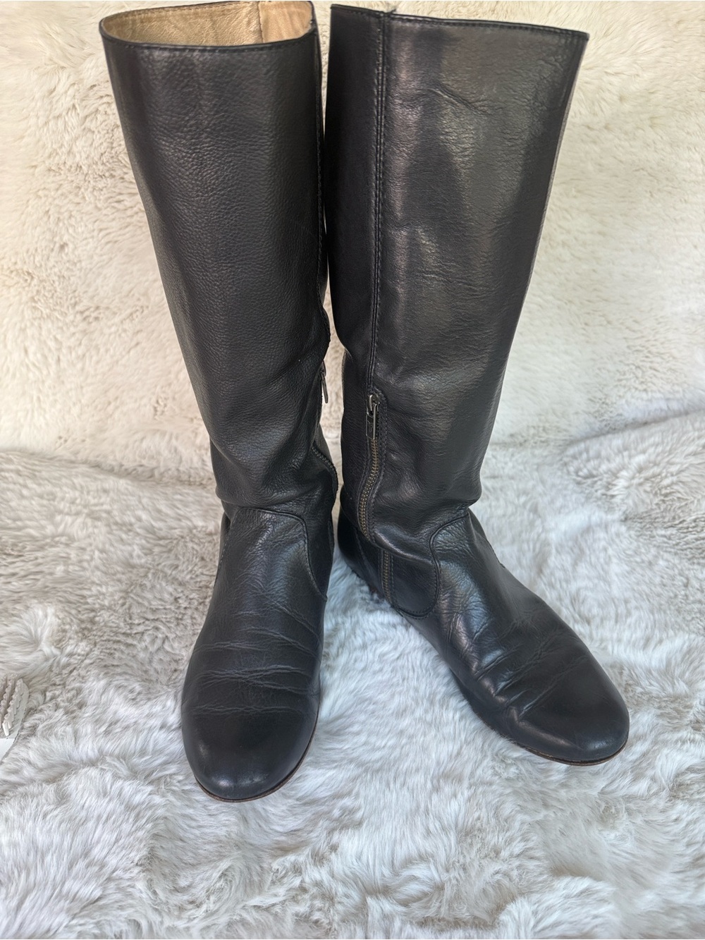 Frye Black Leather Over-the-Knee Zip Boots